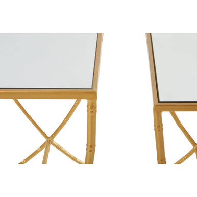Avantis Gold Finish Set of 2 Rectangular Side Tables with Bamboo Design