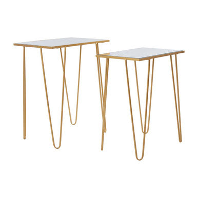 Avantis Gold Finish Set of 2 Rectangular Side Tables with Hairpin Legs