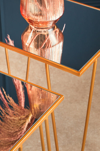 Avantis Gold Finish Set of 2 Rectangular Side Tables with Hairpin Legs