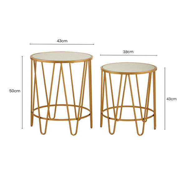 Avantis Gold Finish Set of 2 Round Side Tables with Hairpin Legs