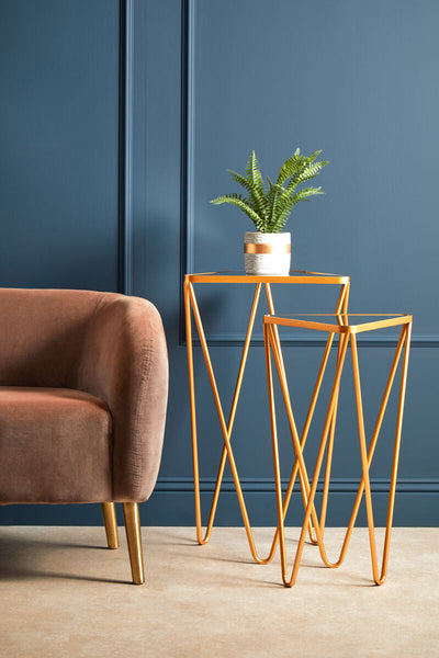 Avantis Gold Finish Set of 2 Triangular Side Tables