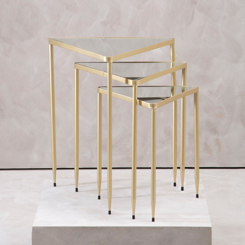 Avantis Champagne Finish Triangular Set of 3 Nesting Tables