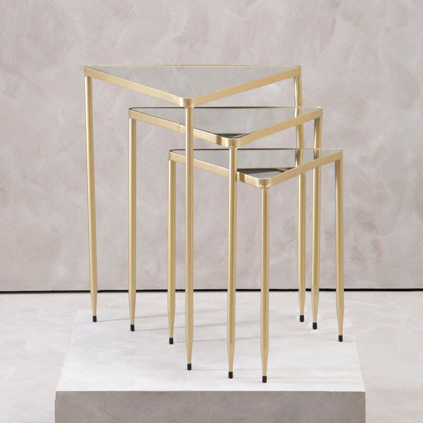 Avantis Champagne Finish Triangular Set of 3 Nesting Tables