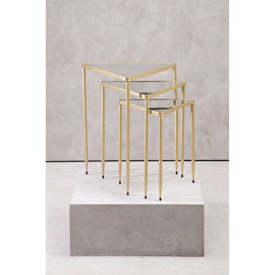 Avantis Champagne Finish Triangular Set of 3 Nesting Tables