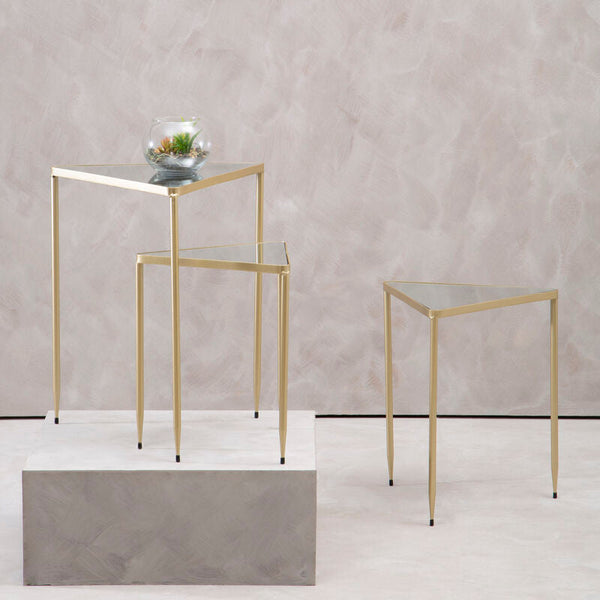 Avantis Champagne Finish Triangular Set of 3 Nesting Tables
