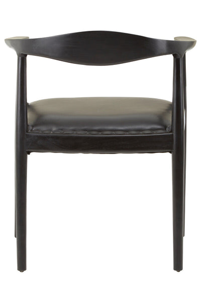 Kendari Black Leather and Teak Wood Chair