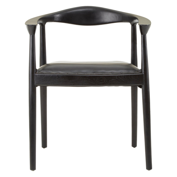 Kendari Black Leather and Teak Wood Chair