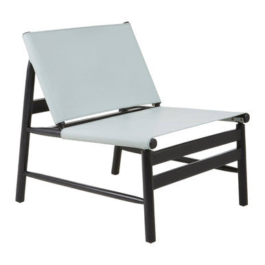 Kendari Grey Leather and Black Teak Modern Sling Chair
