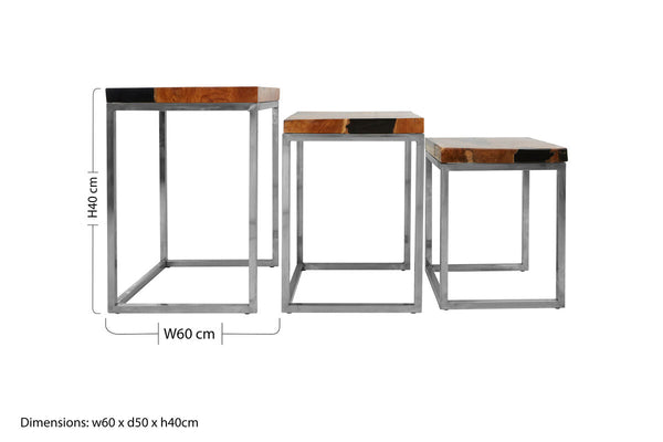Surak Natural Teak Wood Set of 3 Nesting Tables