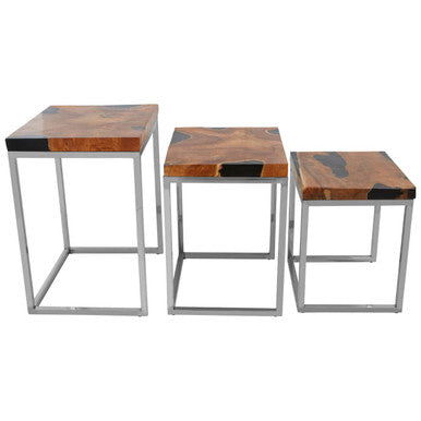 Surak Natural Teak Wood Set of 3 Nesting Tables