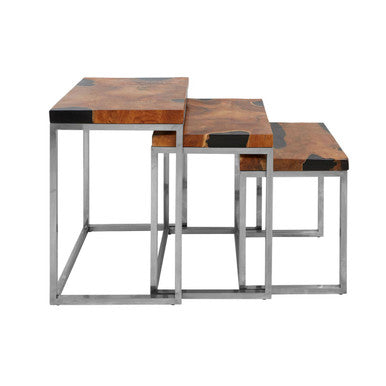 Surak Natural Teak Wood Set of 3 Nesting Tables