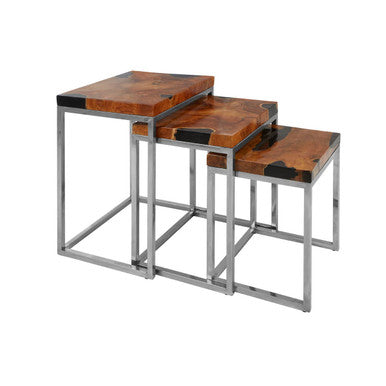 Surak Natural Teak Wood Set of 3 Nesting Tables