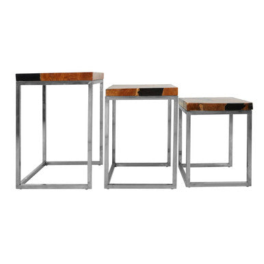 Surak Natural Teak Wood Set of 3 Nesting Tables
