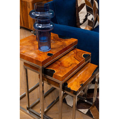 Surak Natural Teak Wood Set of 3 Nesting Tables