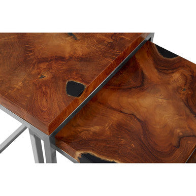 Surak Natural Teak Wood Set of 3 Nesting Tables