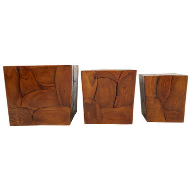 Surak Teak Wood Set of 3 Side Tables and Stools