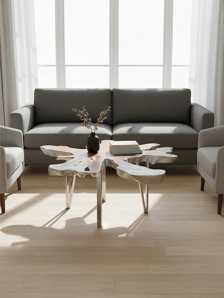 Silver Teak Wood Star Top Coffee Table with Steel Legs | Surak