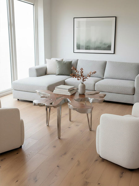 Silver Teak Wood Star Top Coffee Table with Steel Legs | Surak