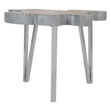 Silver Teak Wood Top Medium Side Table with Stainless Steel Legs | Surak