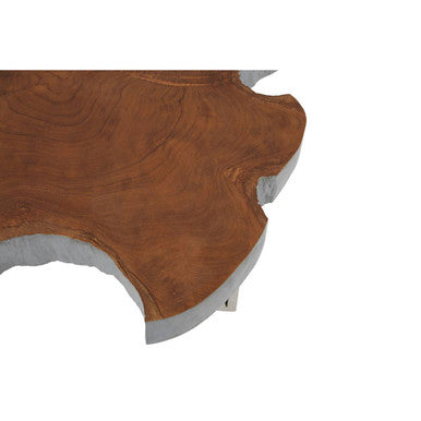 Silver Teak Wood Top Medium Side Table with Stainless Steel Legs | Surak
