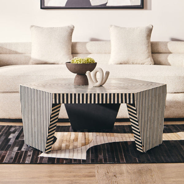Fusion Black and White Bone Inlay Hexagonal Coffee Table