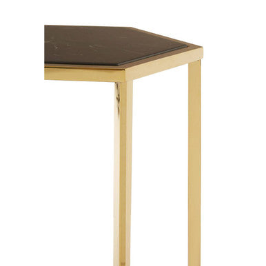 Hexagonal End Table with Black Marble Top and Bottom and Gold Finish Stainless Steel Frame | Piermount