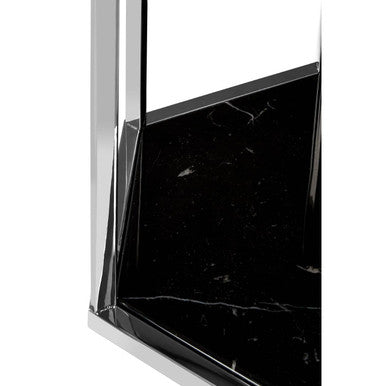 Hexagonal End Table with Black Marble Top and Bottom and Silver Finish Stainless Steel Frame | Piermount