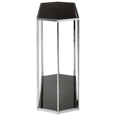 Silver Solid Steel Frame Console Table with Black Marble Top and Bottom | Piermount