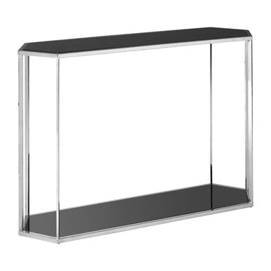 Silver Solid Steel Frame Console Table with Black Marble Top and Bottom | Piermount