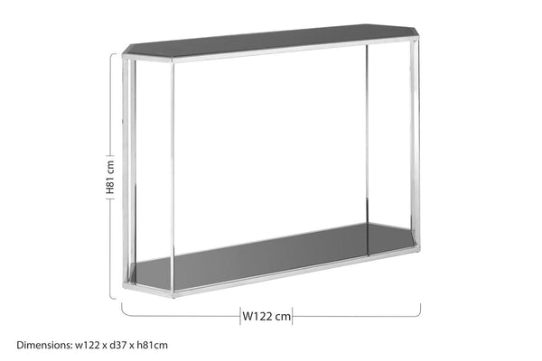 Silver Solid Steel Frame Console Table with Black Marble Top and Bottom | Piermount
