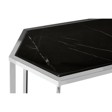 Silver Solid Steel Frame Console Table with Black Marble Top and Bottom | Piermount
