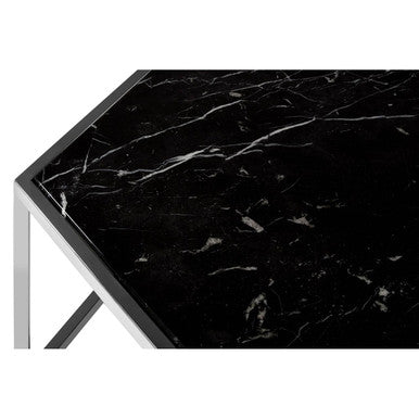 Silver Stainless Steel Frame Hexagon Coffee Table with Black Marble Top | Piermount