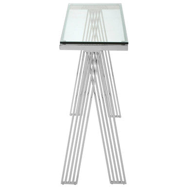 Clear Glass Top Console Table with Silver Finish Stainless Steel Base | Piermount