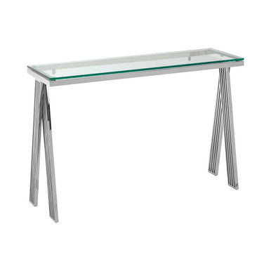 Clear Glass Top Console Table with Silver Finish Stainless Steel Base | Piermount