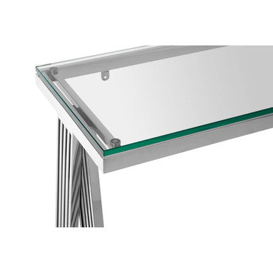 Clear Glass Top Console Table with Silver Finish Stainless Steel Base | Piermount