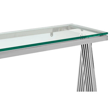 Clear Glass Top Console Table with Silver Finish Stainless Steel Base | Piermount