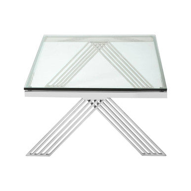 Clear Glass Top Rectangular Coffee Table with Silver Finish Stainless Steel Slim Lines Frame | Piermount
