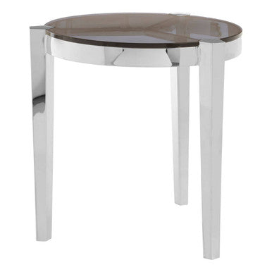 Round End Table with Smoky Grey Glass Top | Piermount