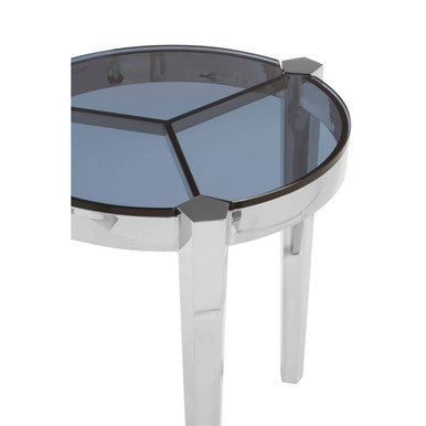 Round End Table with Smoky Grey Glass Top | Piermount