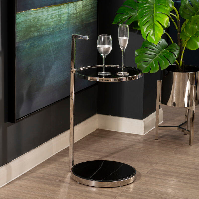 Piermount Black Marble and Glass 2 Tier Side Table