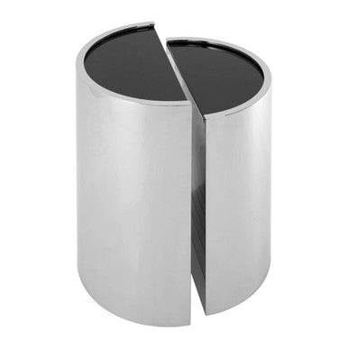 Set of 2 Semicircular Black Glass Top End Tables with Silver Finish Steel Frame | Piermount