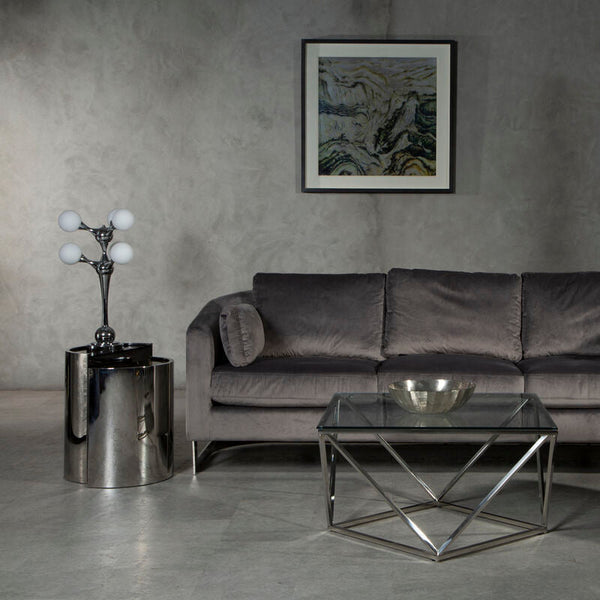 Set of 2 Semicircular Black Glass Top End Tables with Silver Finish Steel Frame | Piermount