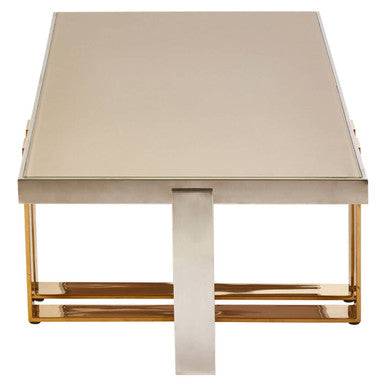 Rectangular Frosted Glass Coffee Table in Gold and Silver Finish Frame | Demas