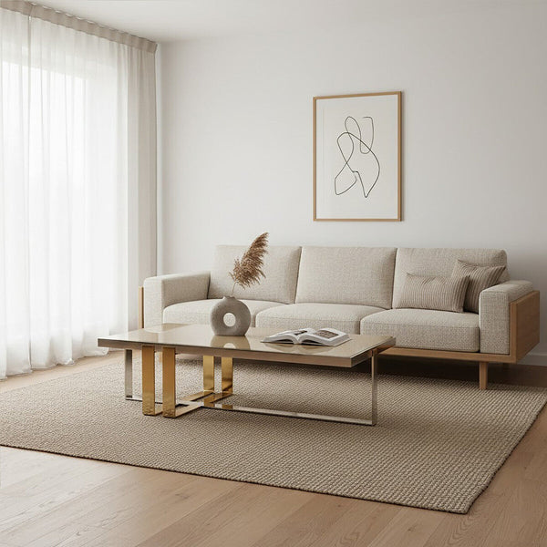 Rectangular Frosted Glass Coffee Table in Gold and Silver Finish Frame | Demas