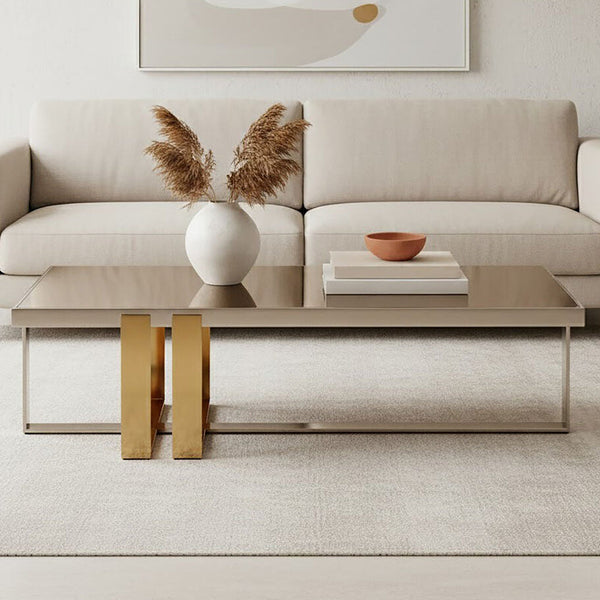 Rectangular Frosted Glass Coffee Table in Gold and Silver Finish Frame | Demas