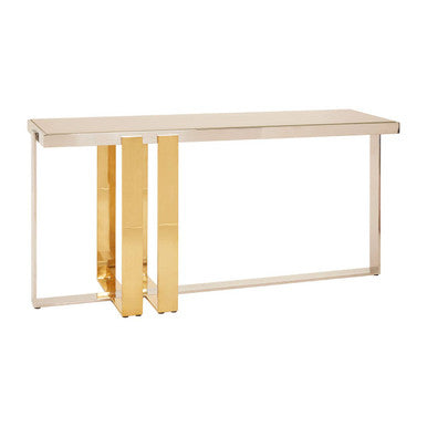 Frosted Glass Console Table with Gold and Silver Finish Frame | Demas
