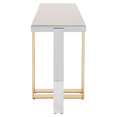 Frosted Glass Console Table with Gold and Silver Finish Frame | Demas
