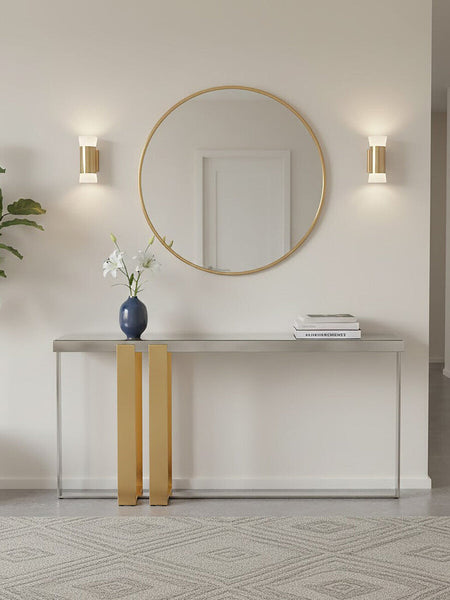 Frosted Glass Console Table with Gold and Silver Finish Frame | Demas