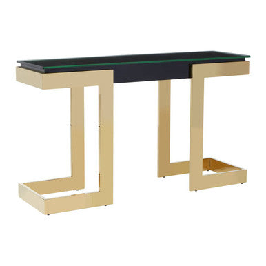 Deana Black and Clear Glass Console Table with Gold Finish Base