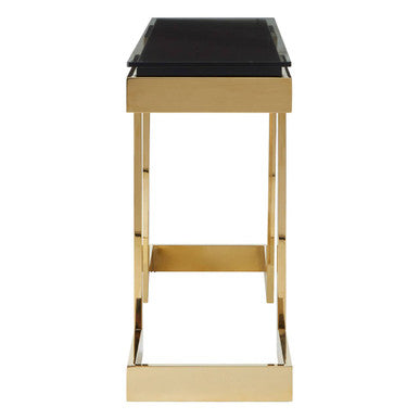 Deana Black and Clear Glass Console Table with Gold Finish Base
